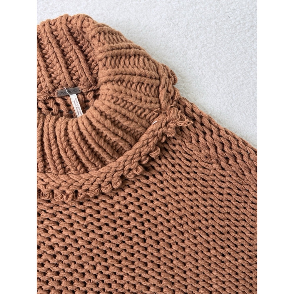 Free People Chunky Knit Mock Neck Sweater‎ Rust Orange Slouchy Boxy Boho M - Picture 10 of 16